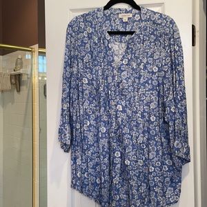 3x coldwater creek blue floral 3/4 sleeve tunic